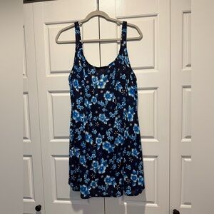 Floral Blue and White Swim Dress 3X